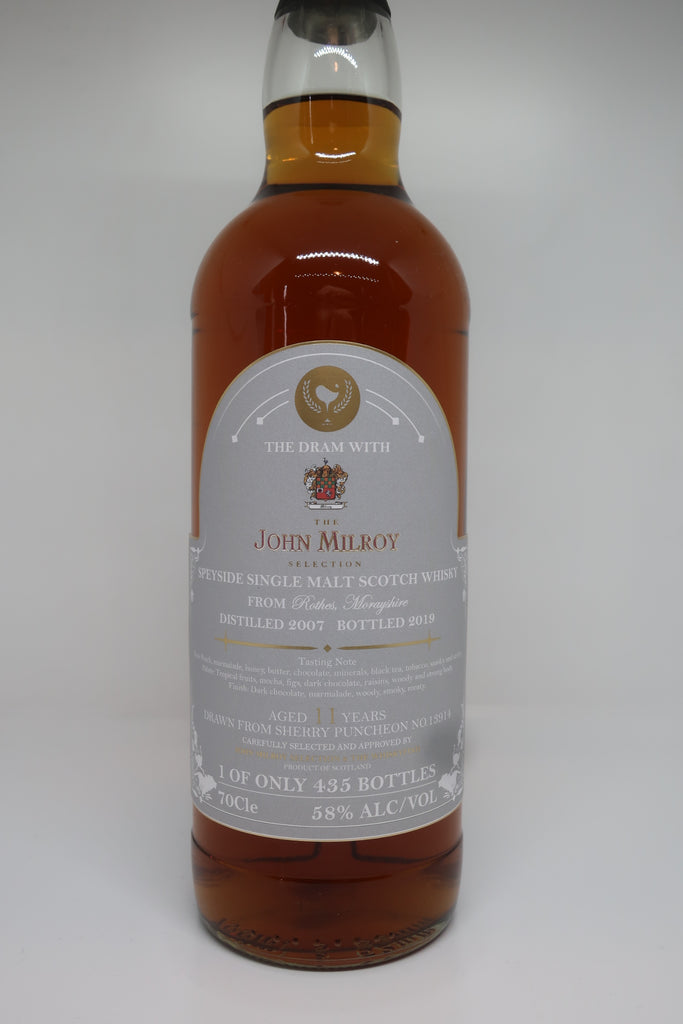 THE WHISKYFIND & JOHN MILROY'S SELECTION GLENROTHES 2007 11YO SHERRY PUNCHEON
