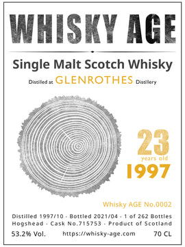 Whisky AGE, No.002, Glenrothes, 1997/2021 23yo,  Hogshead #715753, 262 Btls, 53.2%